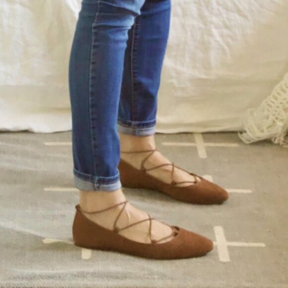 Lucky Brand Toffee Brown Aviee Ballet Lace Up Flats 7 - Picture 1 of 7
